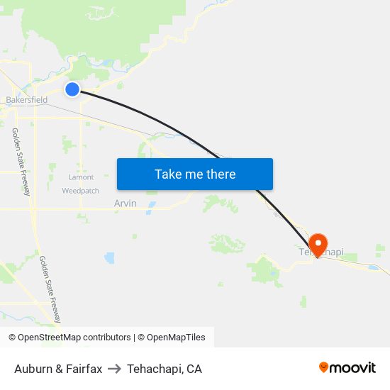 Auburn & Fairfax to Tehachapi, CA map