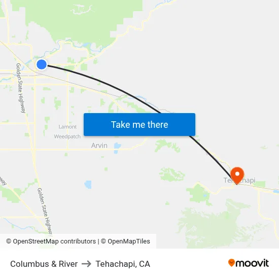 Columbus & River to Tehachapi, CA map