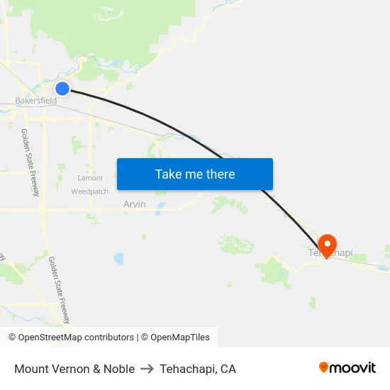Mount Vernon & Noble to Tehachapi, CA map