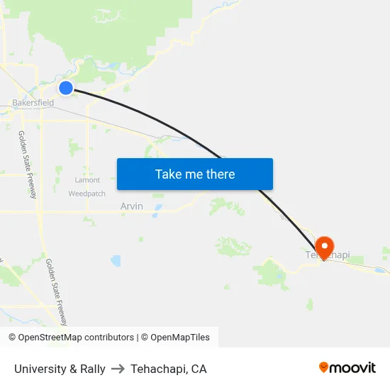 University & Rally to Tehachapi, CA map