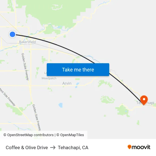 Coffee & Olive Drive to Tehachapi, CA map