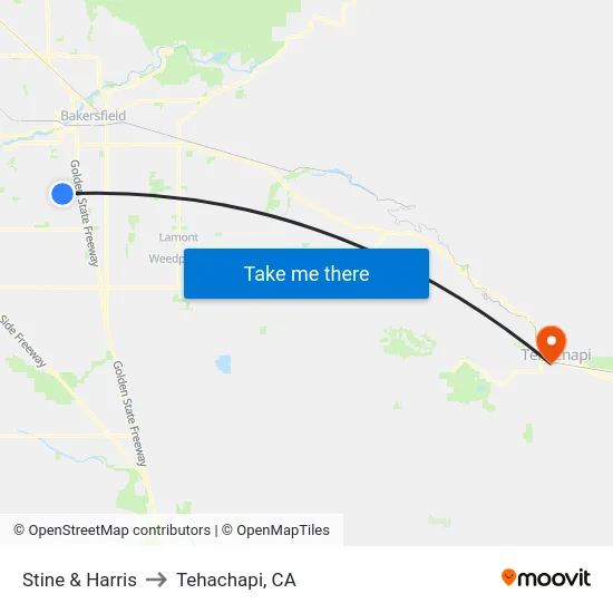 Stine & Harris to Tehachapi, CA map