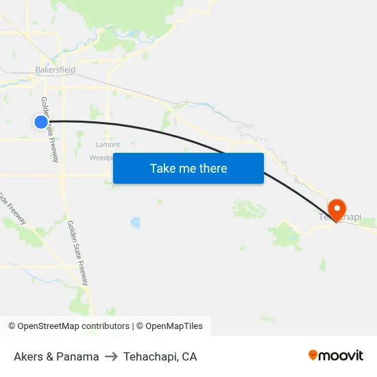 Akers & Panama to Tehachapi, CA map
