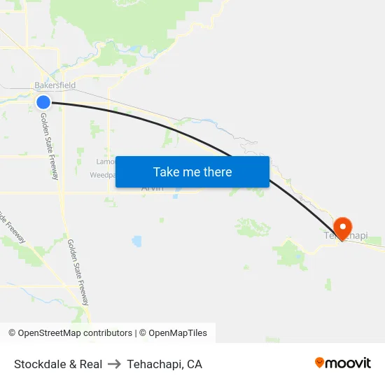 Stockdale & Real to Tehachapi, CA map