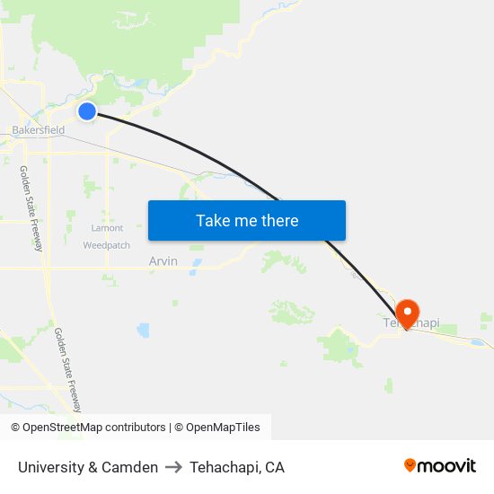 University & Camden to Tehachapi, CA map