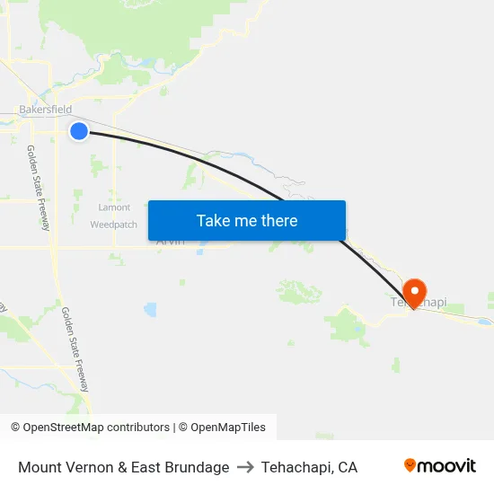 Mount Vernon & East Brundage to Tehachapi, CA map