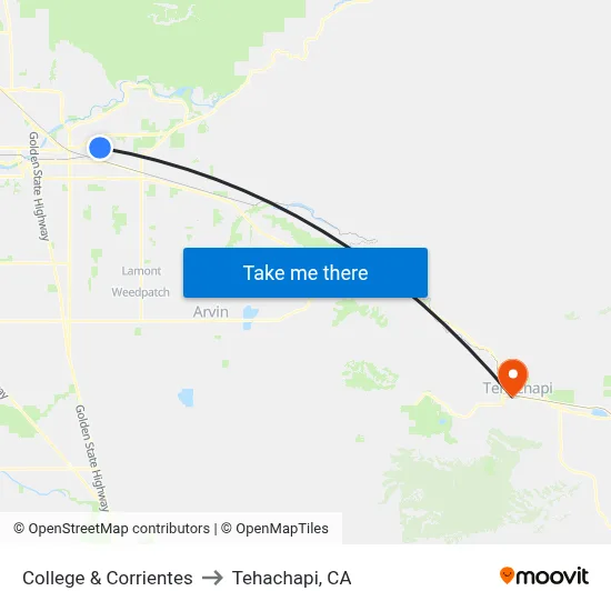 College & Corrientes to Tehachapi, CA map