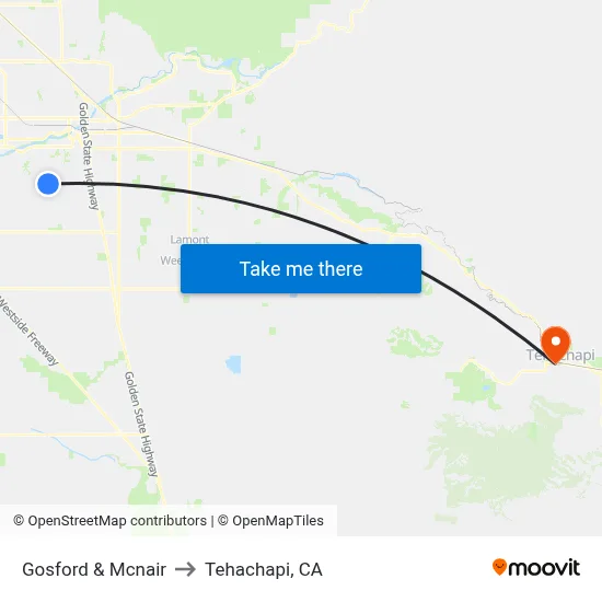 Gosford & Mcnair to Tehachapi, CA map