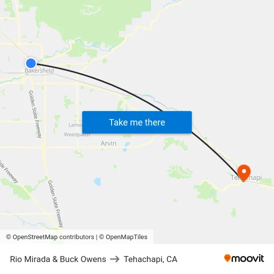 Rio Mirada & Buck Owens to Tehachapi, CA map