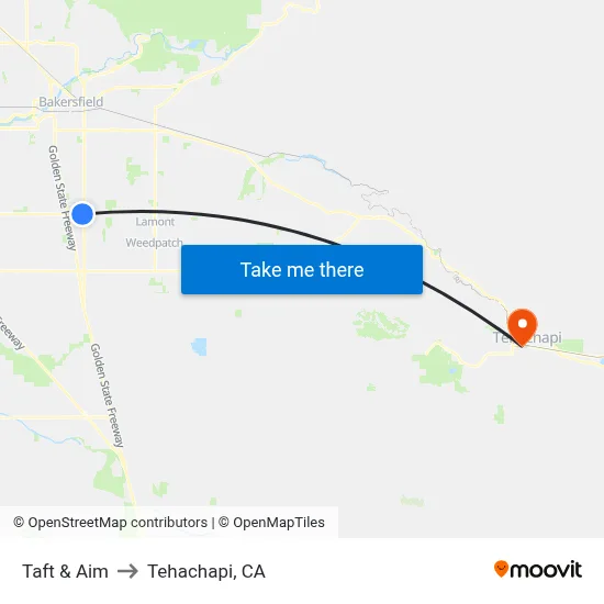 Taft & Aim to Tehachapi, CA map