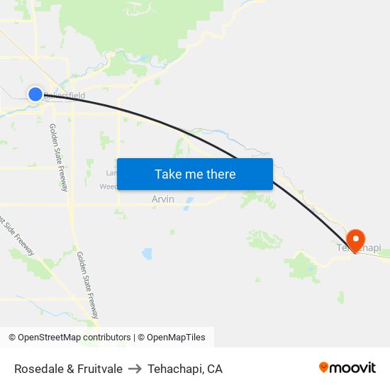 Rosedale & Fruitvale to Tehachapi, CA map