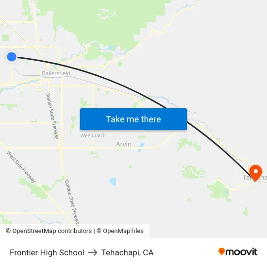 Frontier High School to Tehachapi, CA map
