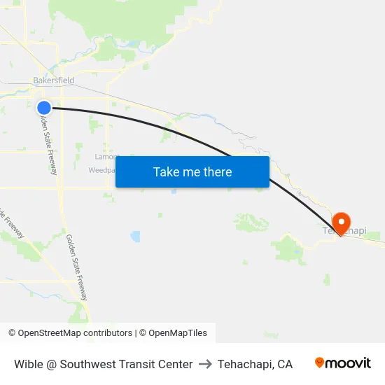 Wible @ Southwest Transit Center to Tehachapi, CA map