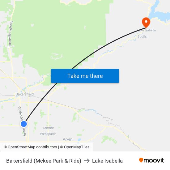 Bakersfield (Mckee Park & Ride) to Lake Isabella map