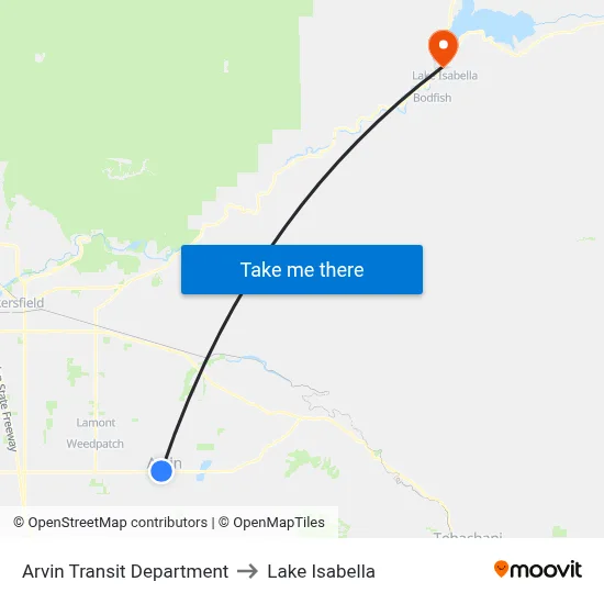 Arvin Transit Department to Lake Isabella map