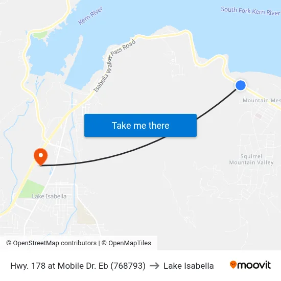 Hwy. 178 at Mobile Dr. Eb (768793) to Lake Isabella map