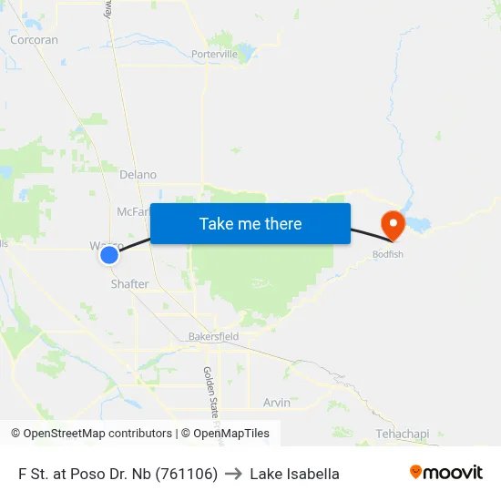 F St. at Poso Dr. Nb (761106) to Lake Isabella map