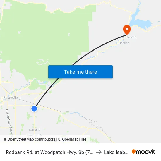 Redbank Rd. at Weedpatch Hwy. Sb (760837) to Lake Isabella map
