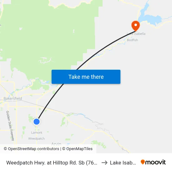 Weedpatch Hwy. at Hilltop Rd. Sb (760874) to Lake Isabella map