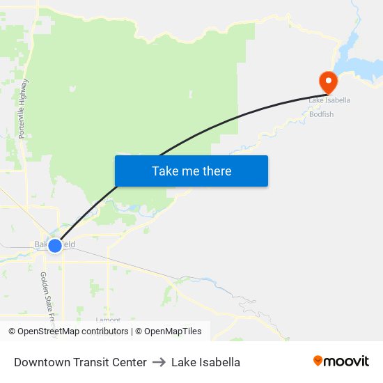 Downtown Transit Center to Lake Isabella map