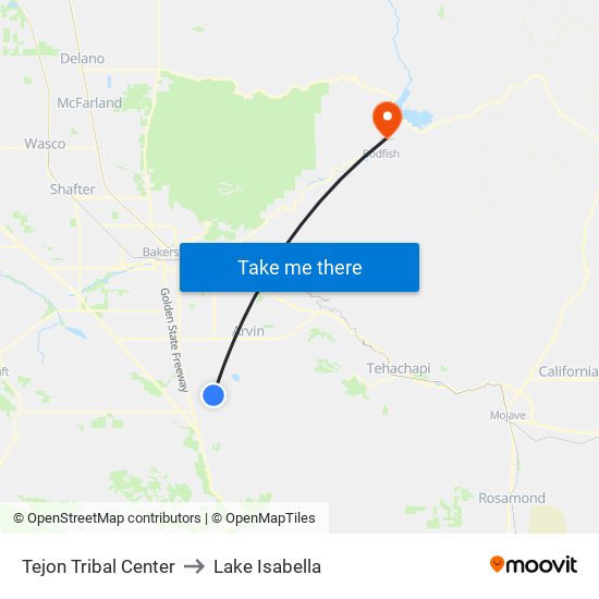 Tejon Tribal Center to Lake Isabella map