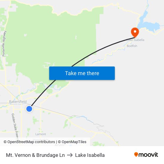 Mt. Vernon & Brundage Ln to Lake Isabella map