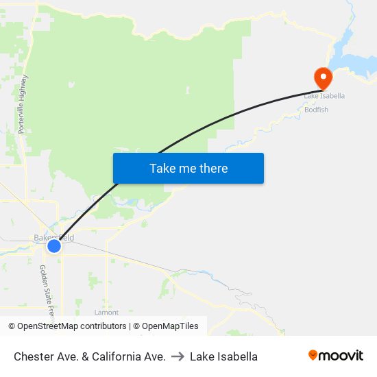 Chester Ave. & California Ave. to Lake Isabella map