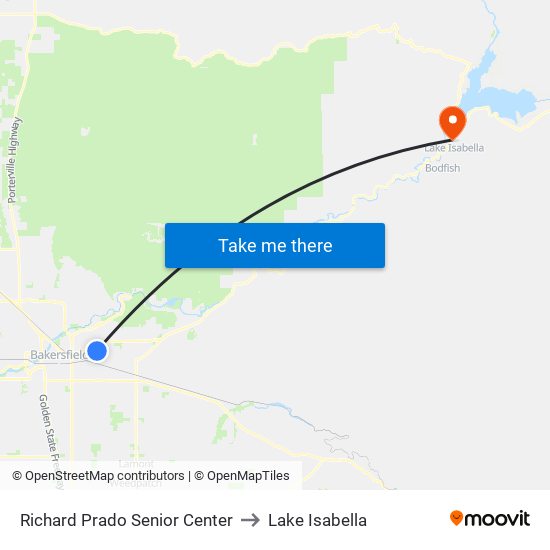 Richard Prado Senior Center to Lake Isabella map