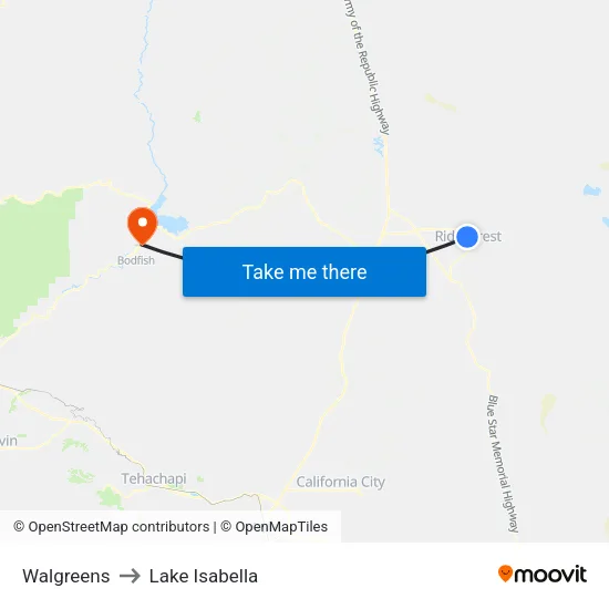 Walgreens to Lake Isabella map