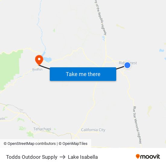 Todds Outdoor Supply to Lake Isabella map