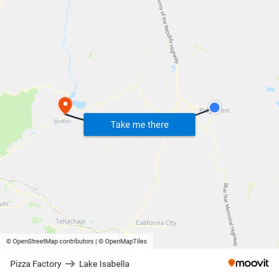 Pizza Factory to Lake Isabella map