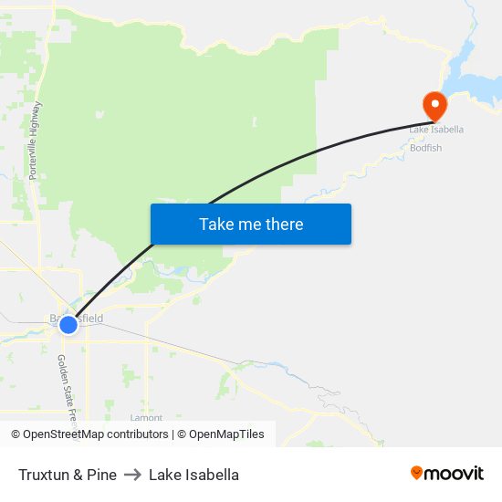 Truxtun & Pine to Lake Isabella map