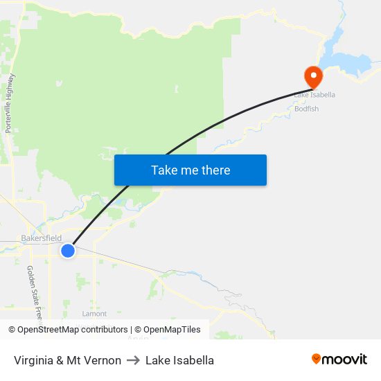 Virginia & Mt Vernon to Lake Isabella map