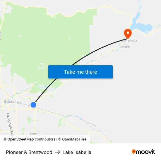 Pioneer & Brentwood to Lake Isabella map
