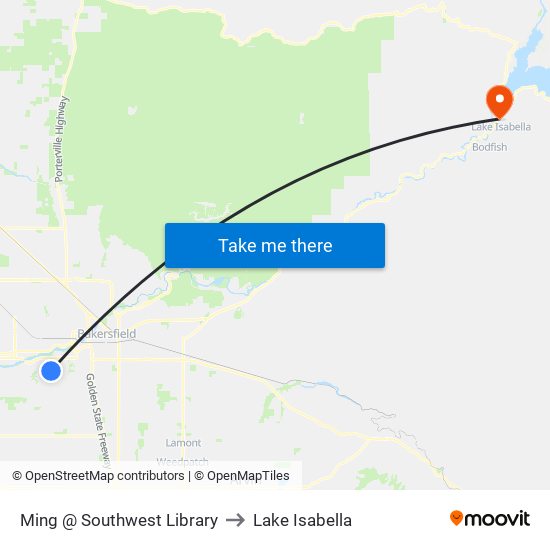 Ming @ Southwest Library to Lake Isabella map