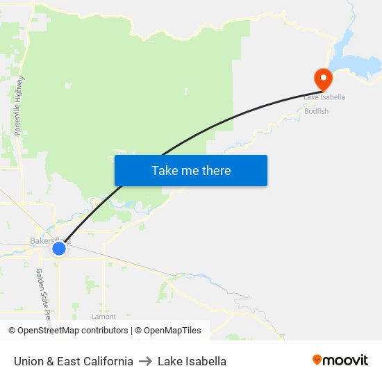 Union & East California to Lake Isabella map