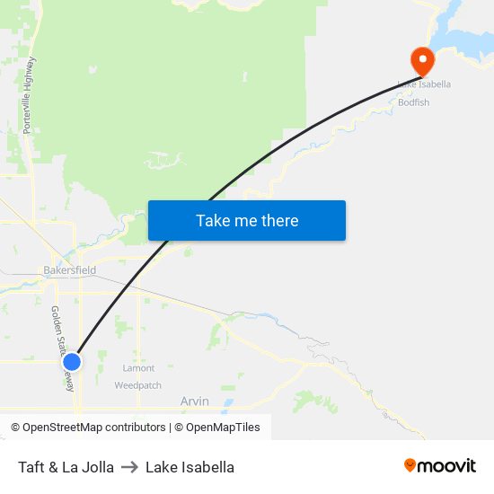 Taft & La Jolla to Lake Isabella map
