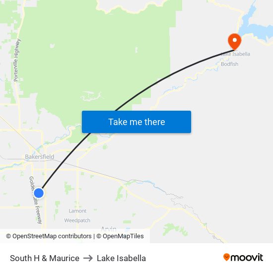 South H & Maurice to Lake Isabella map