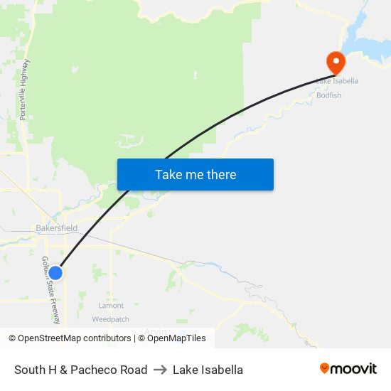 South H & Pacheco Road to Lake Isabella map