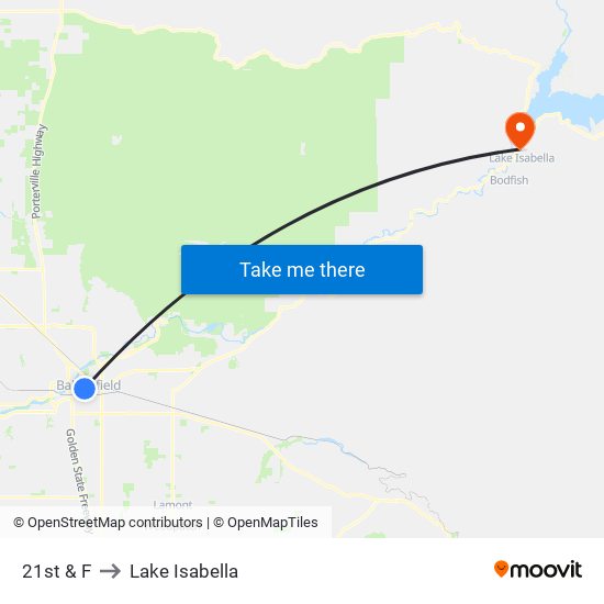 21st & F to Lake Isabella map