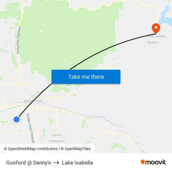 Gosford @ Denny's to Lake Isabella map