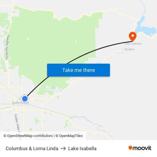 Columbus & Loma Linda to Lake Isabella map