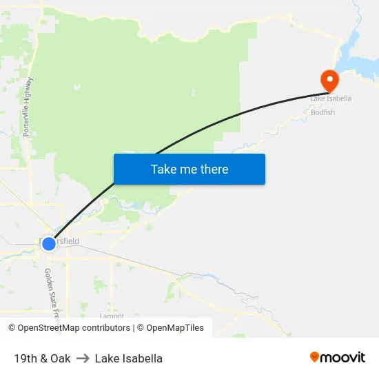 19th & Oak to Lake Isabella map