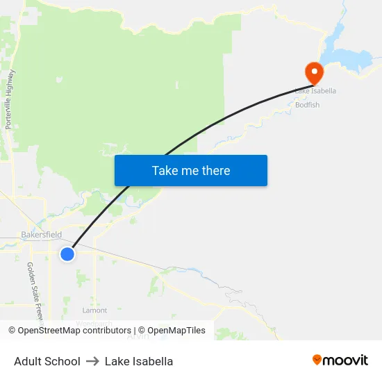 Adult School to Lake Isabella map