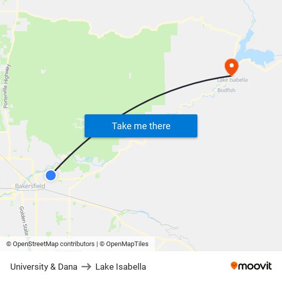 University & Dana to Lake Isabella map