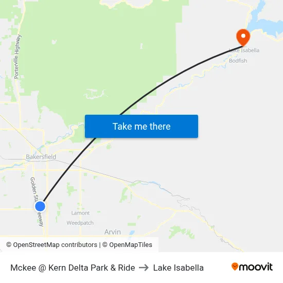 Mckee @ Kern Delta Park & Ride to Lake Isabella map