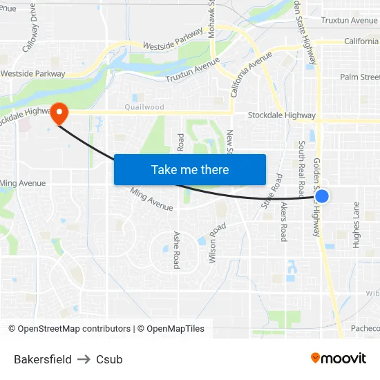 Bakersfield to Csub map