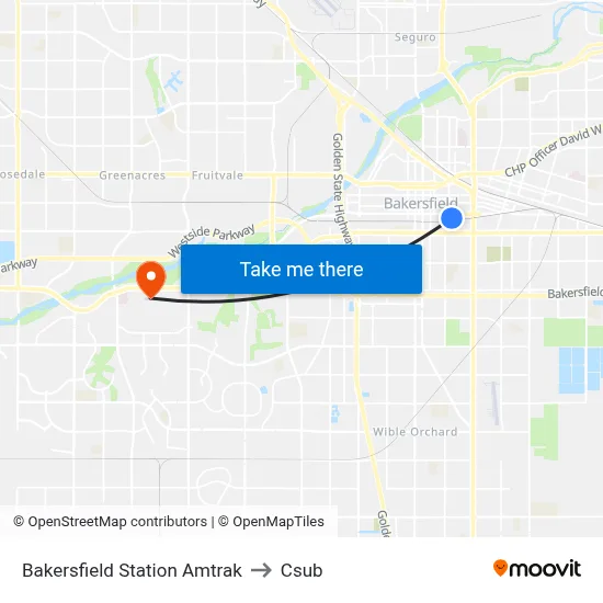 Bakersfield Station Amtrak to Csub map