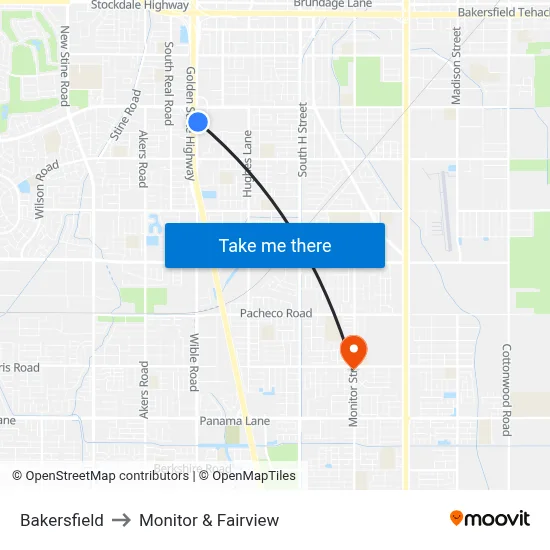 Bakersfield to Monitor & Fairview map
