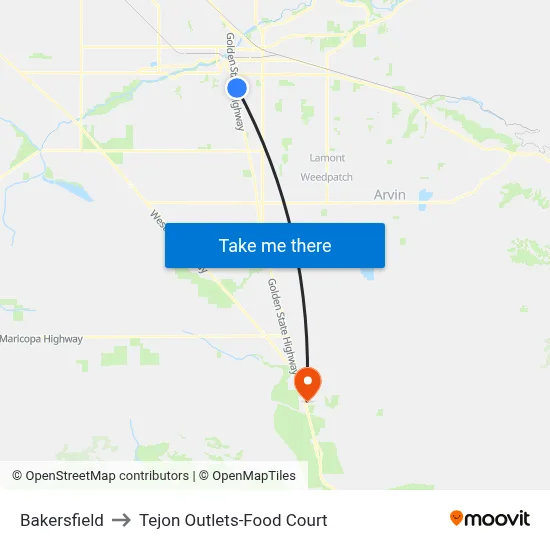 Bakersfield to Tejon Outlets-Food Court map
